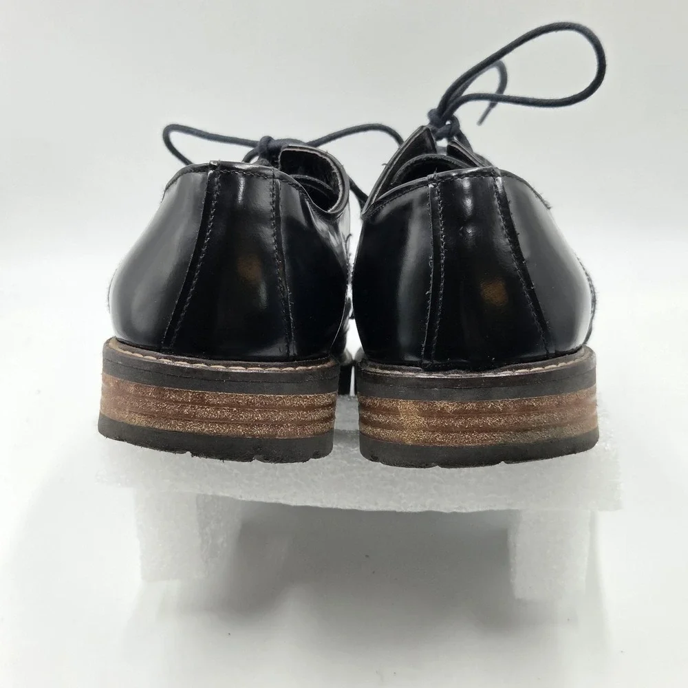 Dress Shoes Mens Size 10 Black Leather Brogue Wingtip Oxford Lug Sole Dress